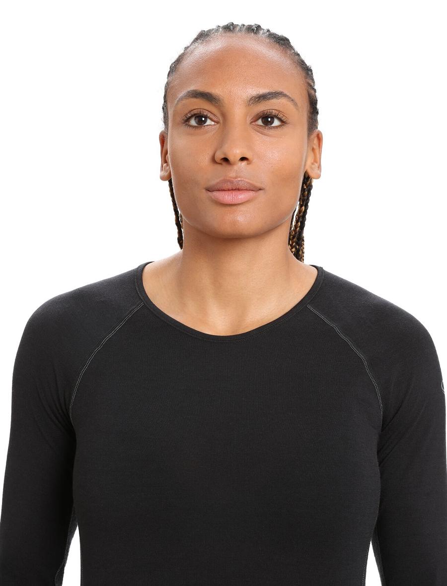 Base Layers Icebreaker BodyfitZone™ Merino 200 Zone Thermal Long Sleeve Crewe Top Femme Noir | FR 1859PJJQ